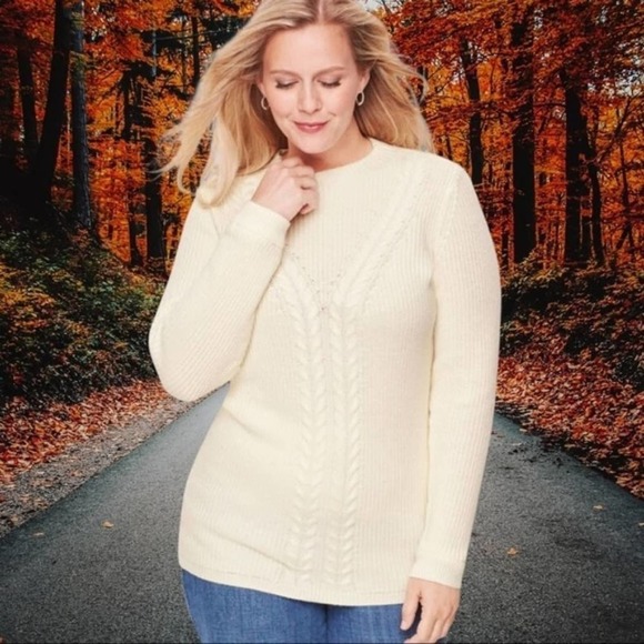 Talbots Cable Knit Shaker Stitch Lambswool‎ Sweater plus size 1XP - Picture 1 of 9